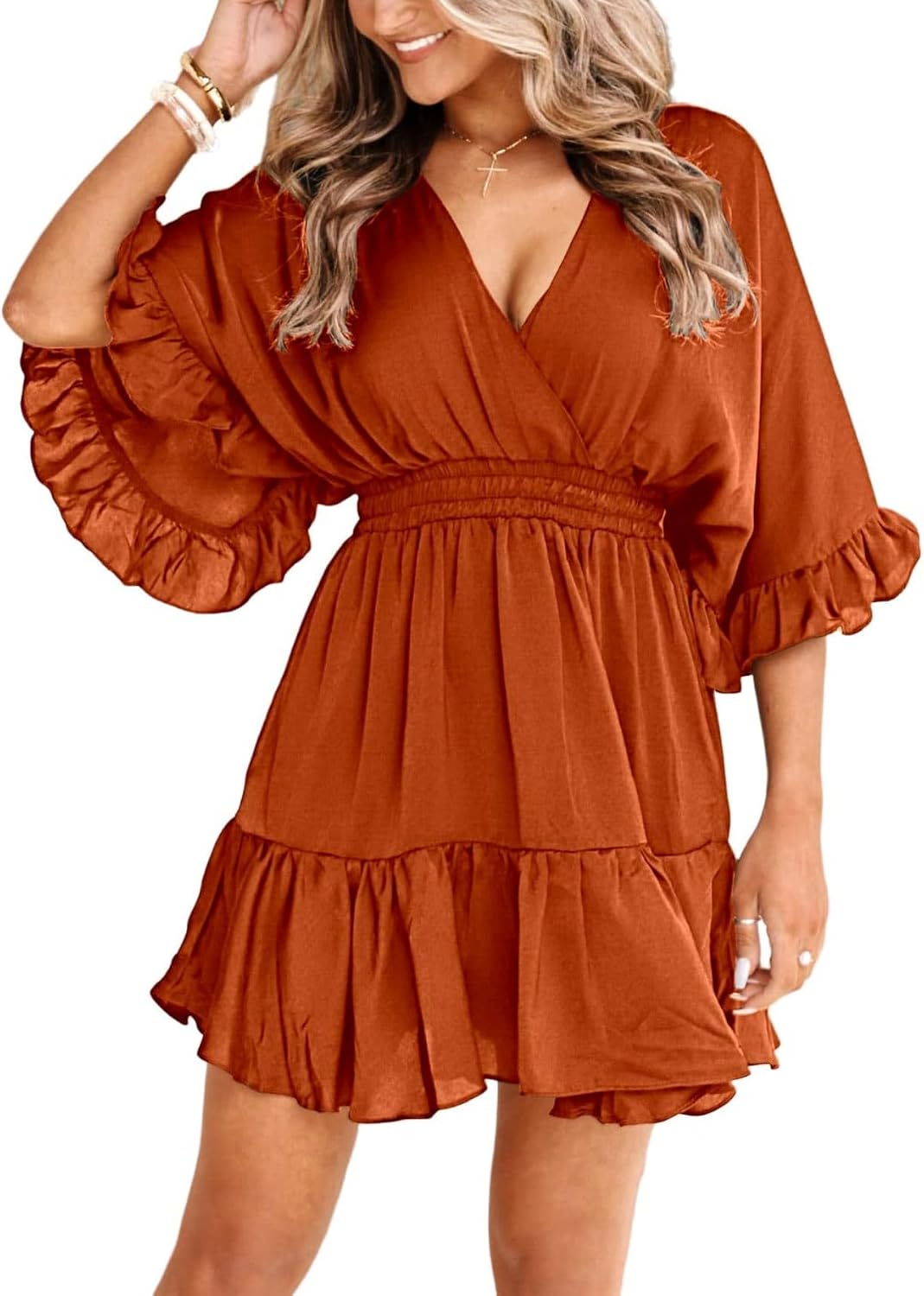 Thumbnail 6 de Aoysky Women's V-Neck Casual Dress: Flirty Mini with High-Waist and Ruffles