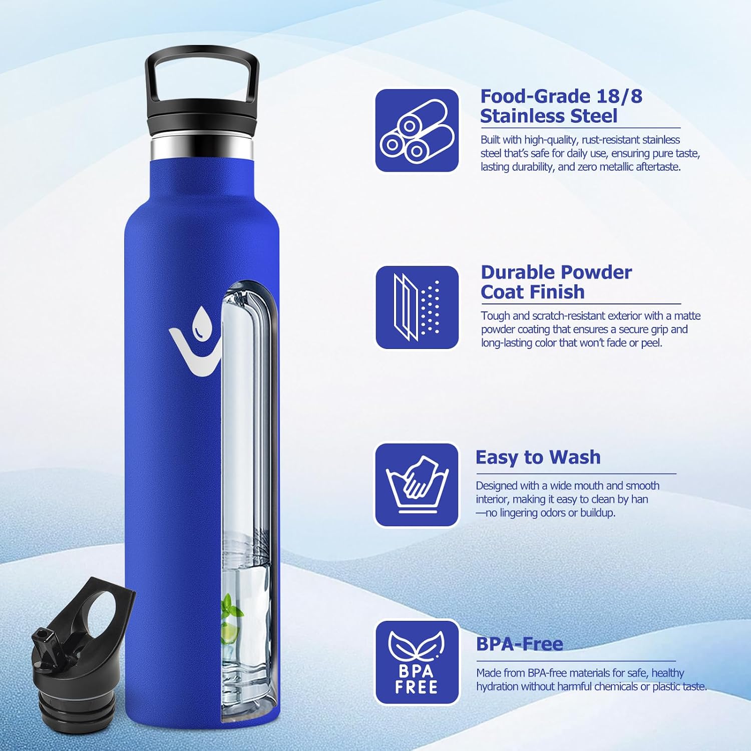 Detalle 2 de Botella Agua Deporte 1L acero inoxidable