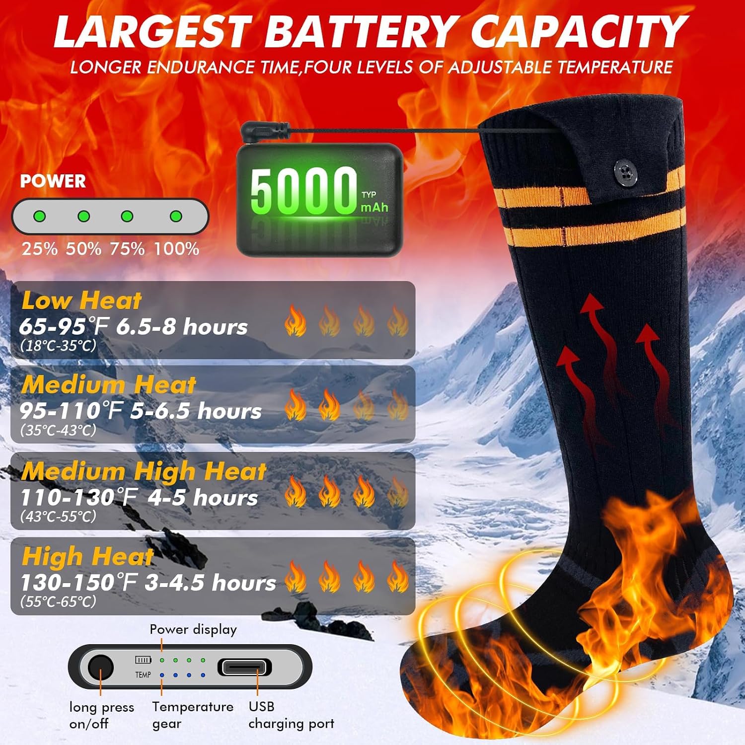 Thumbnail 4 de Beheizte Socken 2025 wiederaufladbar 5000 mAh