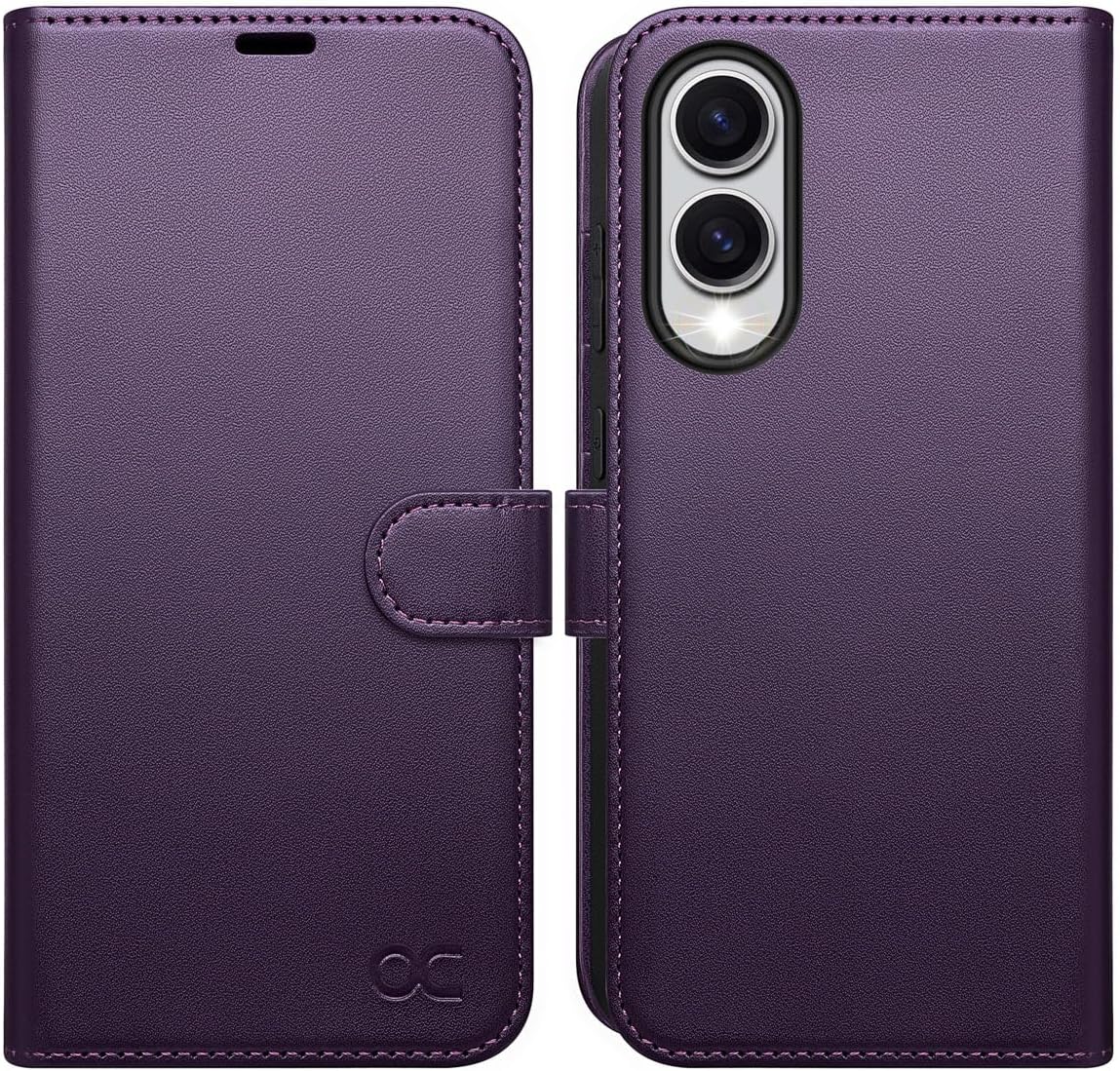 Detalle de OCASE Lederhülle für Samsung Galaxy S25 Edge 5G – Klappbar, RFID-Schutz, Dunkelviolett
