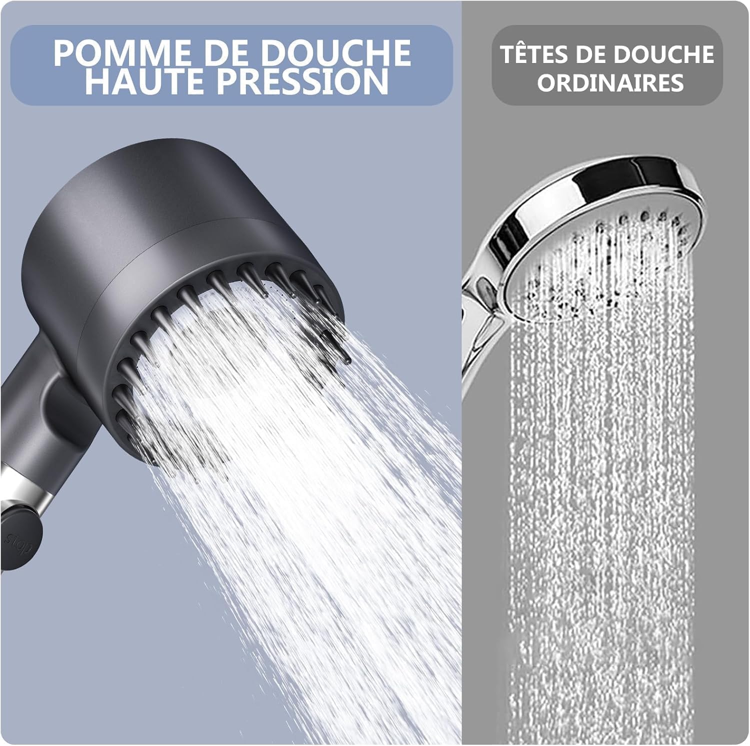 Thumbnail 4 de Pommeau de douche anti-calcaire Haute Pression avec filtre et 4 jets – Tuyau 1,5 m et support