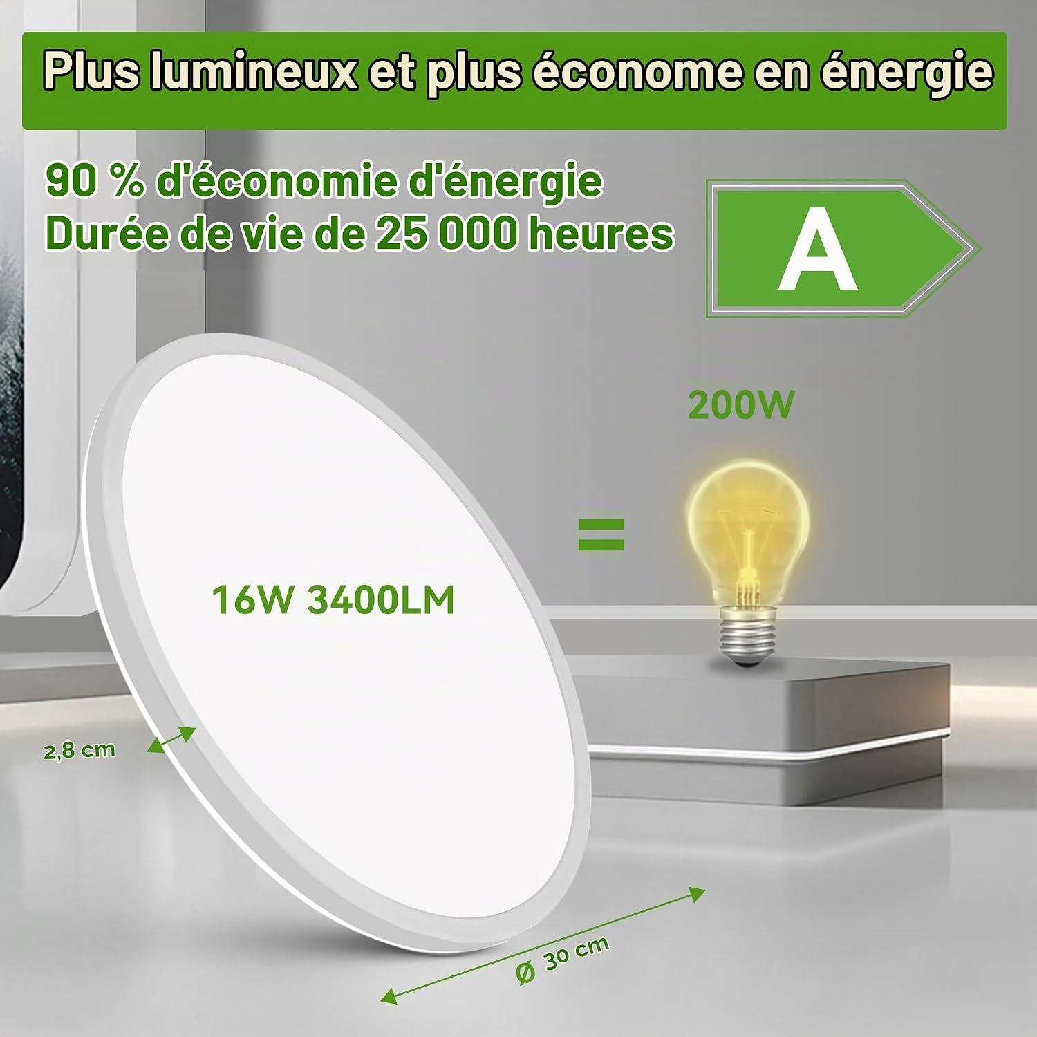 Detalle 2 de ONDTA OD88-15A-4R plafondlamp, 16 W, 4000 K, 3.400 lm, rond, energieklasse A