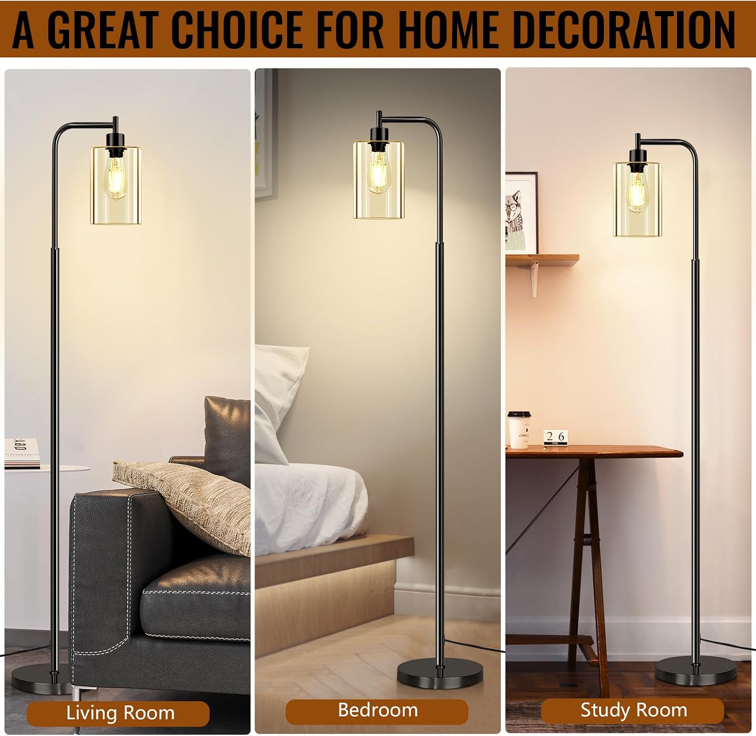 Thumbnail 6 de Lanburch XLGZ-L1-002BK Floor Lamp with Clear Glass Shade and Foot Switch