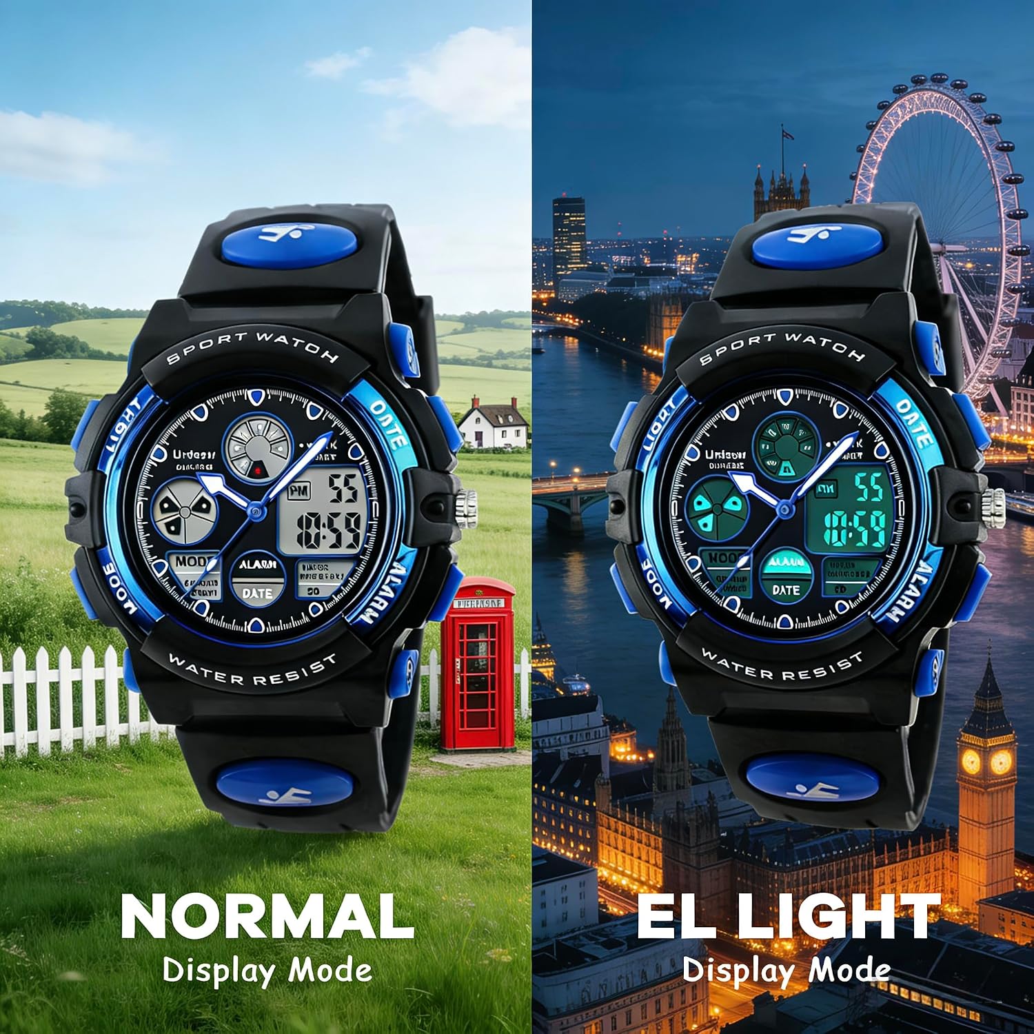 Detalle de Urdesw Kids Digital Waterproof Watch for 6-15 Year Olds – Dual Time, Alarm, 50M Water Resistant