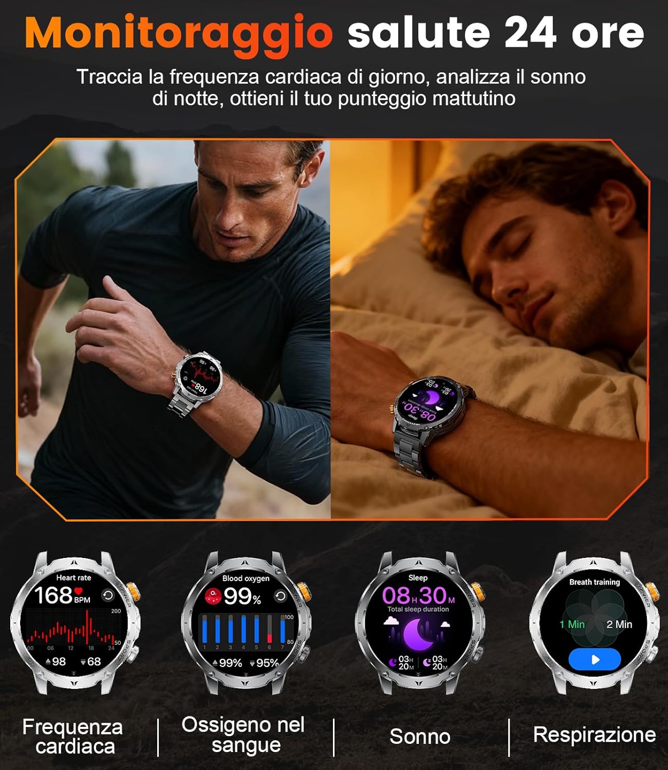 Detalle de LIGE Smartwatch Uomo EF24 con batteria da 1000mAh, display 1,7" e chiamate Bluetooth