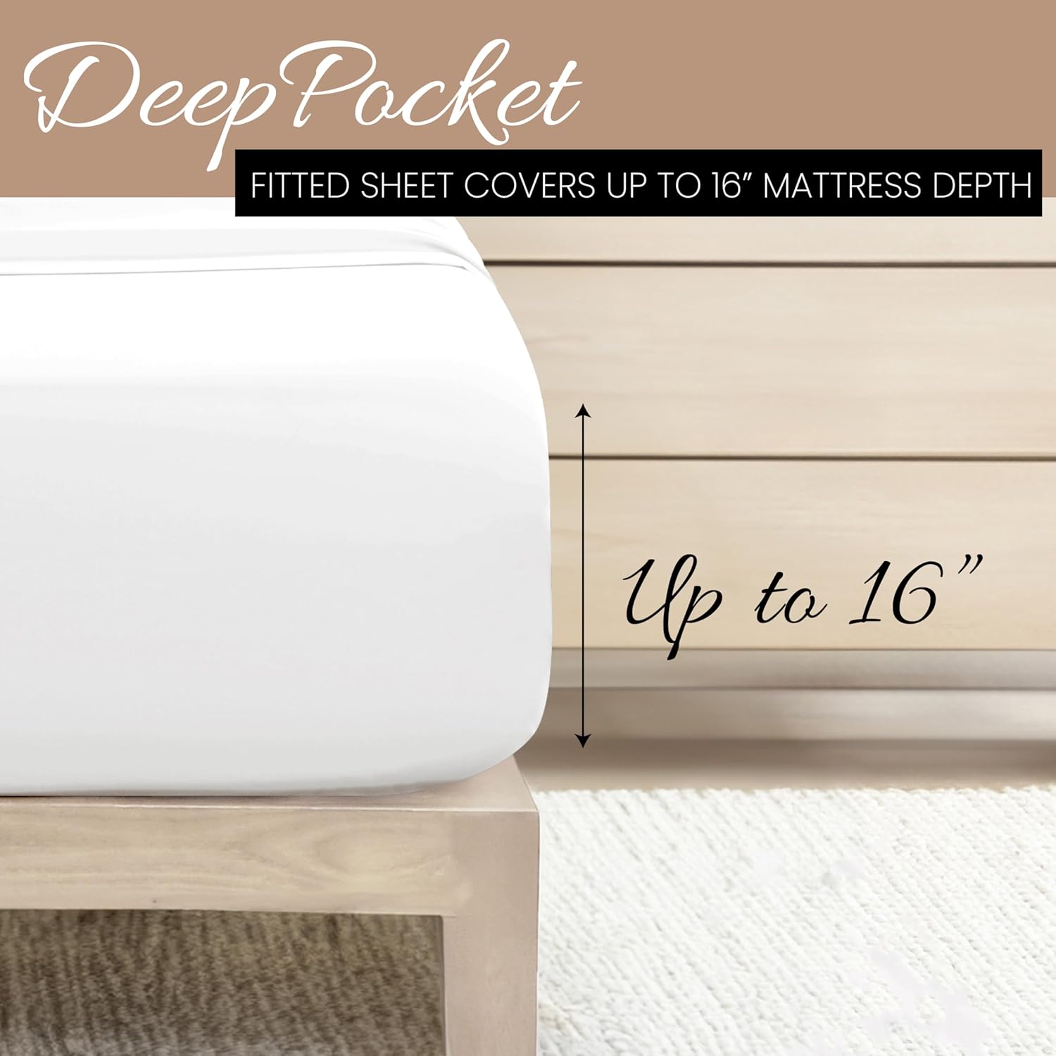 Thumbnail 4 de Linen Market Brushed Microfiber Queen Sheet Set (4-Piece) – Oeko-TEX Certified, Ultra-Soft, Wrinkle-Free, 16-Inch Deep Pocket – White