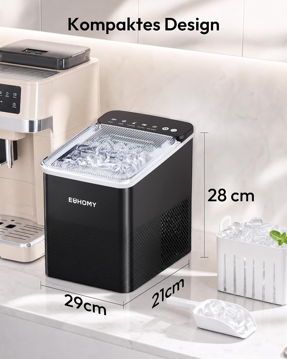 Thumbnail 6 de EUHOMY Eiswürfelmaschine – kompaktes Design, zwei Eiswürfelgrößen, Ein-Knopf-Bedienung