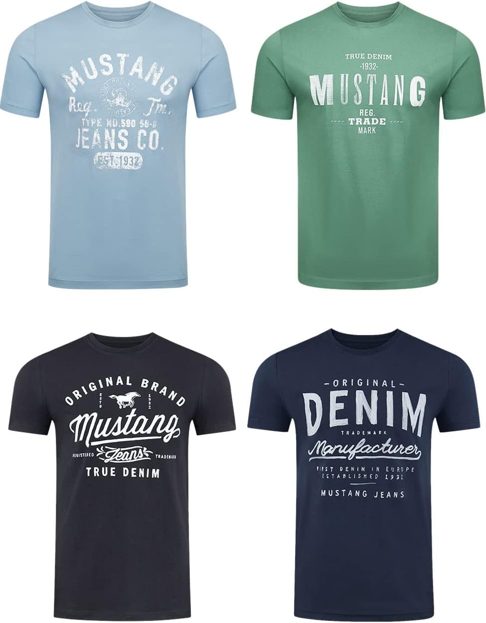 Thumbnail 4 de MUSTANG Herren T‑Shirt Regular Fit aus Baumwolle im 4er-Pack (Rundhals, Kurzarm) – Schwarz, Weiß, Grau, Blau, Grün