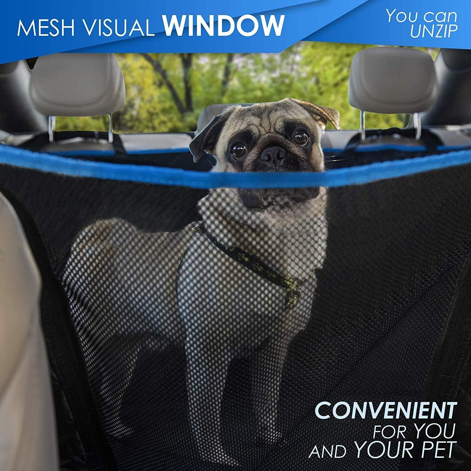 Thumbnail 4 de Dog Hammock for Car Back Seat with Mesh Window, Side Flaps & Zippered Padded Waterproof Cover