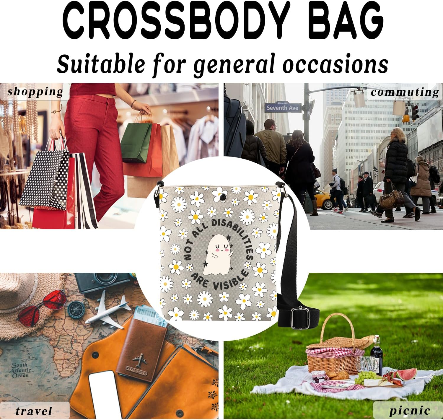 Thumbnail 6 de PLITI Not All Disabilities Are Visible Crossbody Bag – Invisible Disabilities Gift