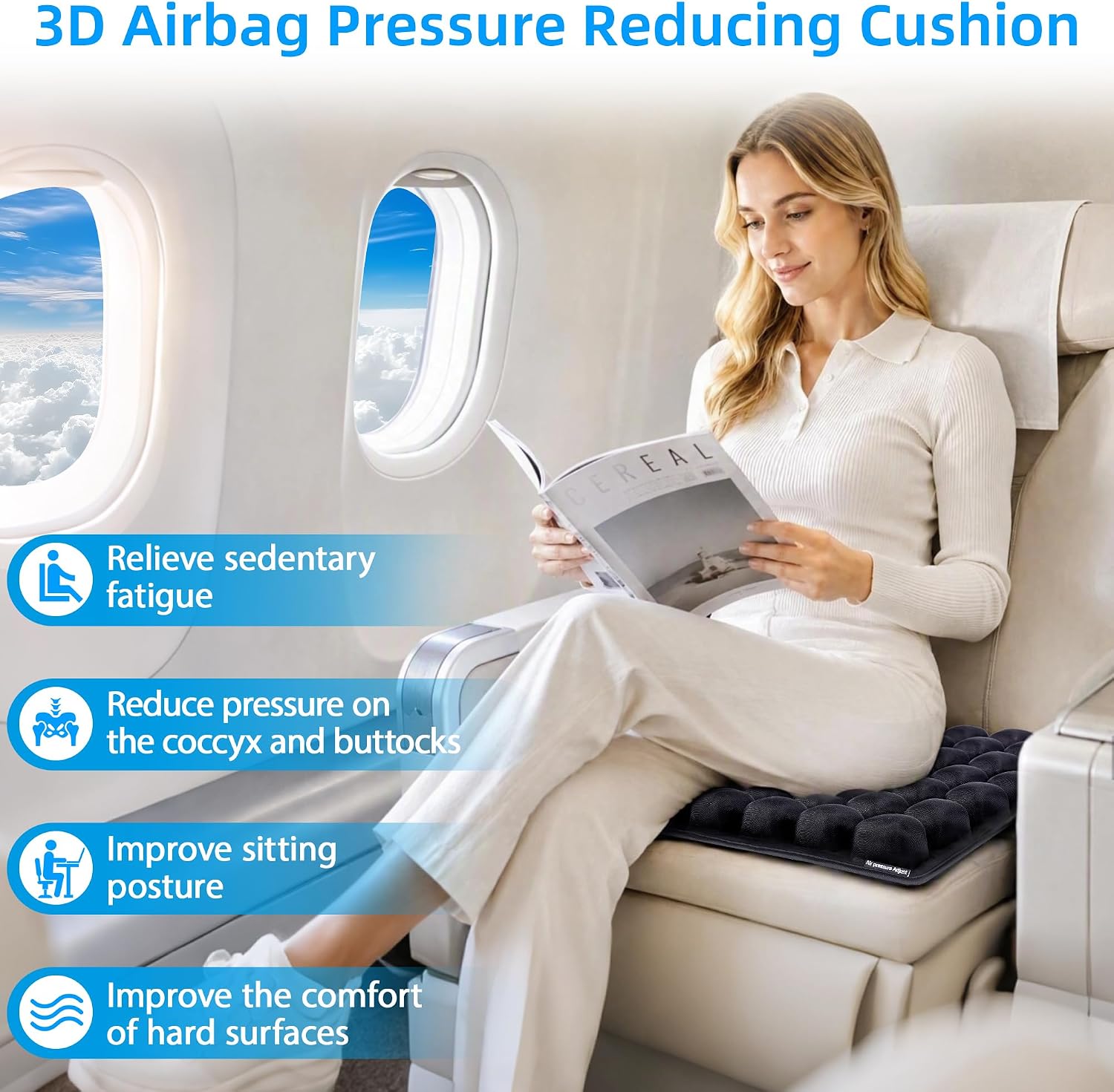 Thumbnail 4 de sodurue UIU-969 Inflatable Travel Cushion with 49 Air Cells and Built-In Pump