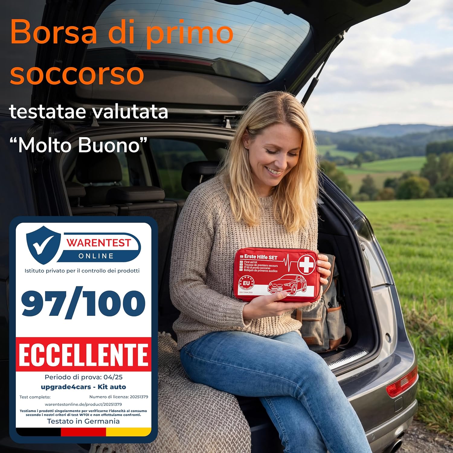 Detalle 2 de Kit di Pronto Soccorso Auto Upgrade4cars 2026 DIN 13164 – 2 pezzi, valido in tutta Europa