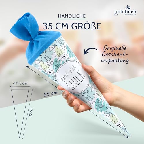 Detalle de goldbuch 93216 Geschwistertüte Ganz viel Glück – Zuckertüte 35 cm, Ø 11,5 cm, Türkis