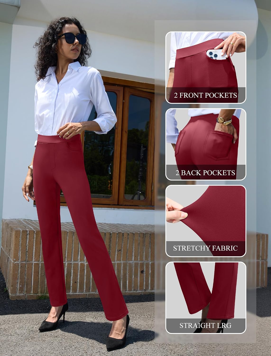 Thumbnail 3 de keriffe Women's Stretchy Yoga Dress Pants, Straight Leg, 4 Pockets, High Waist