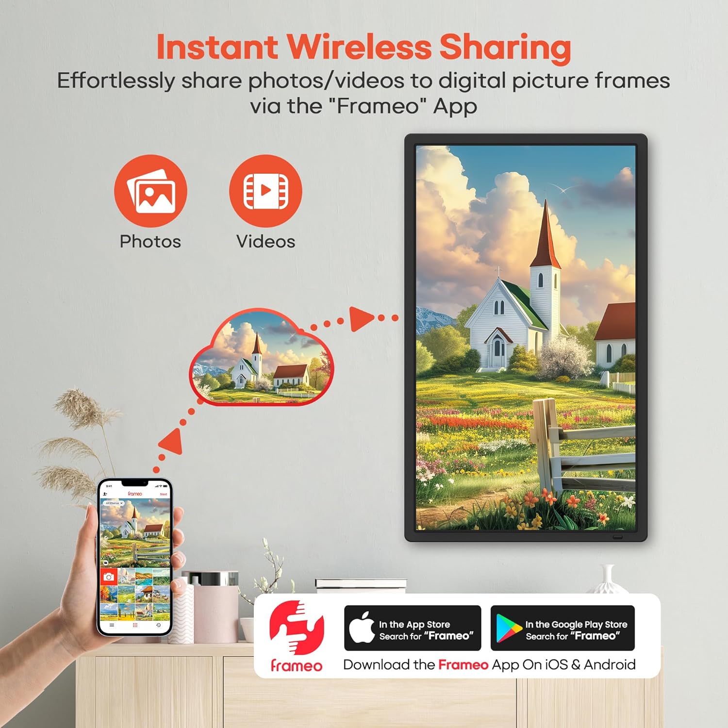 Thumbnail 1 de Frameo 32” Extra Large WiFi Digital Picture Frame with 64GB, FHD IPS Touch Screen (Wall Mounted) — Frameo App Sharing