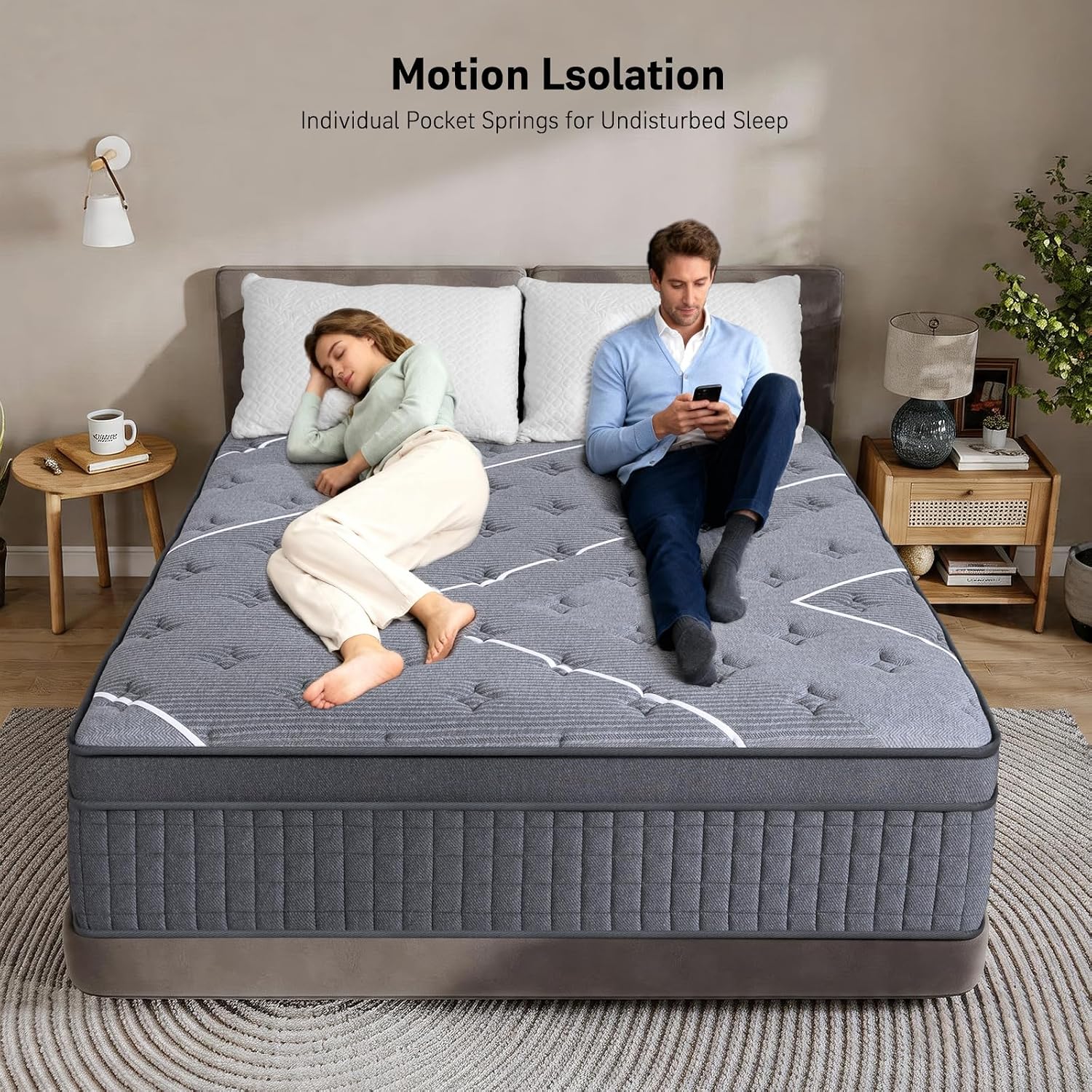 Detalle 1 de MORSEN MR212 Queen Hybrid Mattress, 12-Inch Gel Memory Foam and Pocket Coils