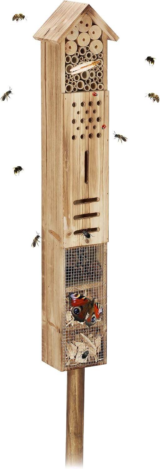 Detalle de Relaxdays Insect Hotel With Stand — Wood Butterfly Home for Wildlife Biodiversity