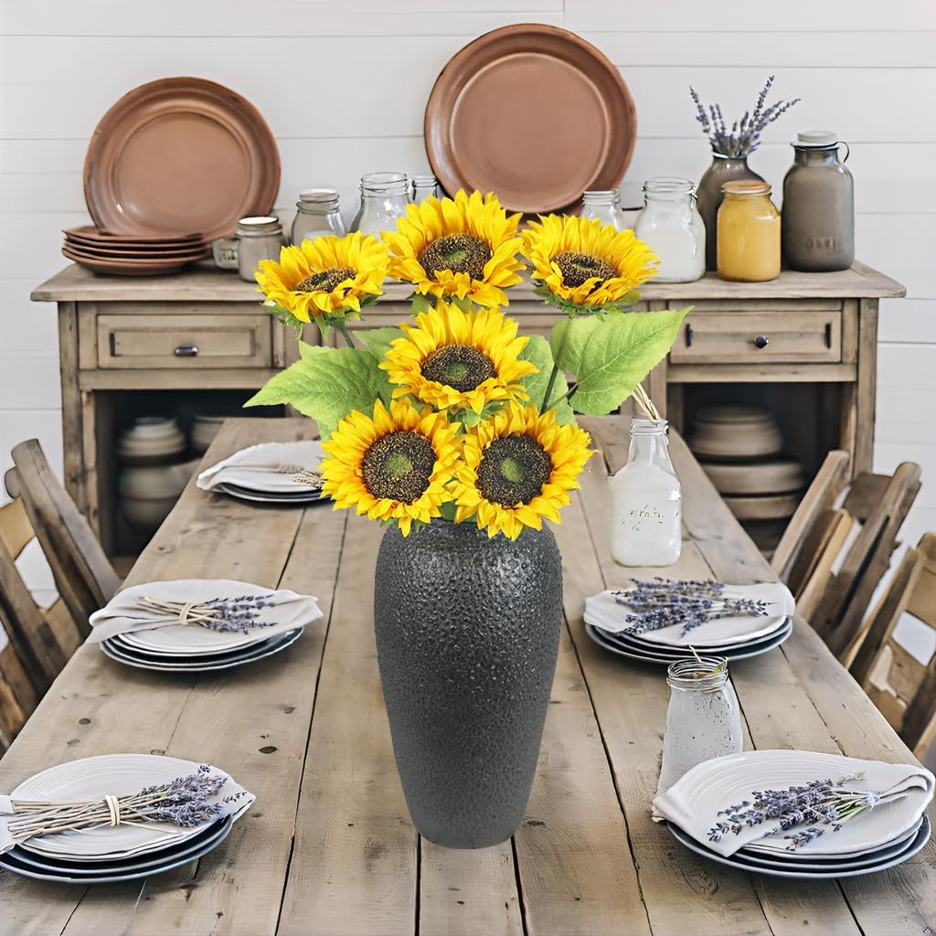 Detalle de Olrla touffe de tournesols artificiels à tige longue (6 pièces) — fleurs jaunes réalistes pour centre de table