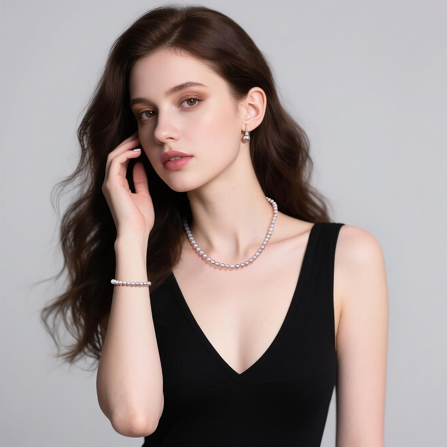 Detalle de Freshwater Pearl Jewelry Set, 925 Sterling Silver