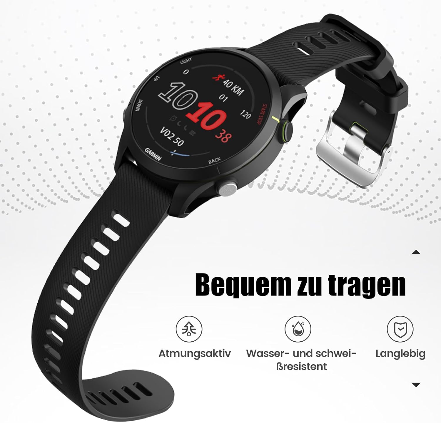 Detalle de ANBEST Silikon-Armband (22 mm) kompatibel mit Garmin Forerunner 255/Vivoactive 4/Venu 2 & weiteren Uhren – Schnellverschluss
