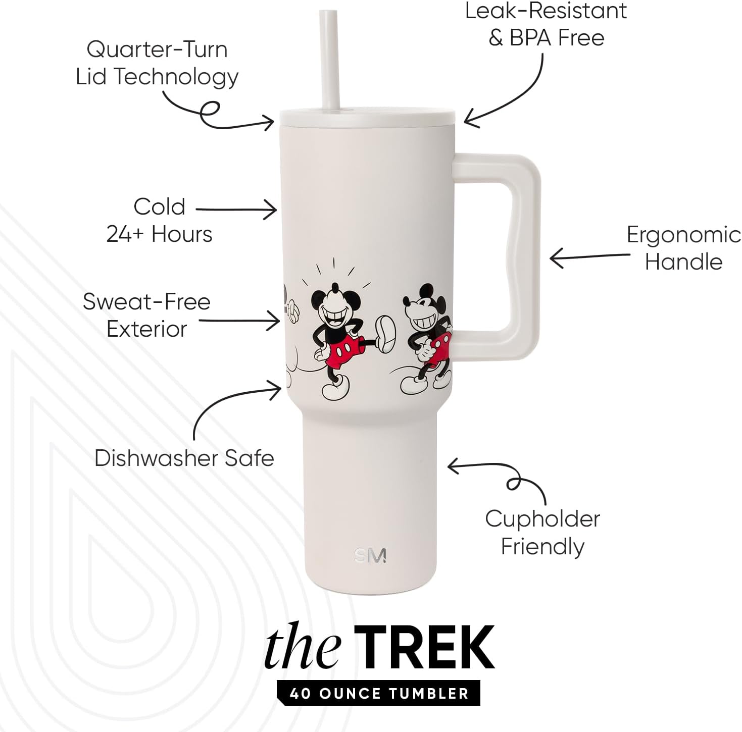 Thumbnail 1 de Simple Modern Disney 40 oz Tumbler with Handle and Straw Lid (Mickey Mouse Dances) — Insulated Stainless Steel Travel Mug