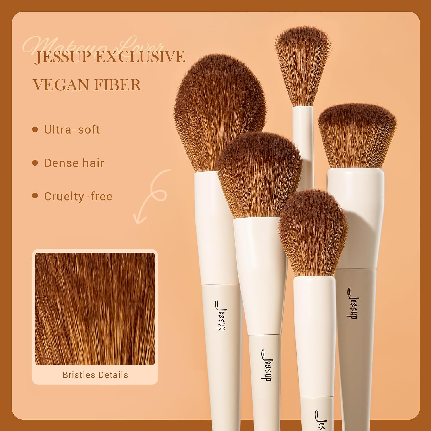 Detalle de Jessup 5-teiliges Make-up-Pinselset für das Gesicht (Hellgrau T493) – Foundation, Rouge, Bronzer, Kontur & Highlighter