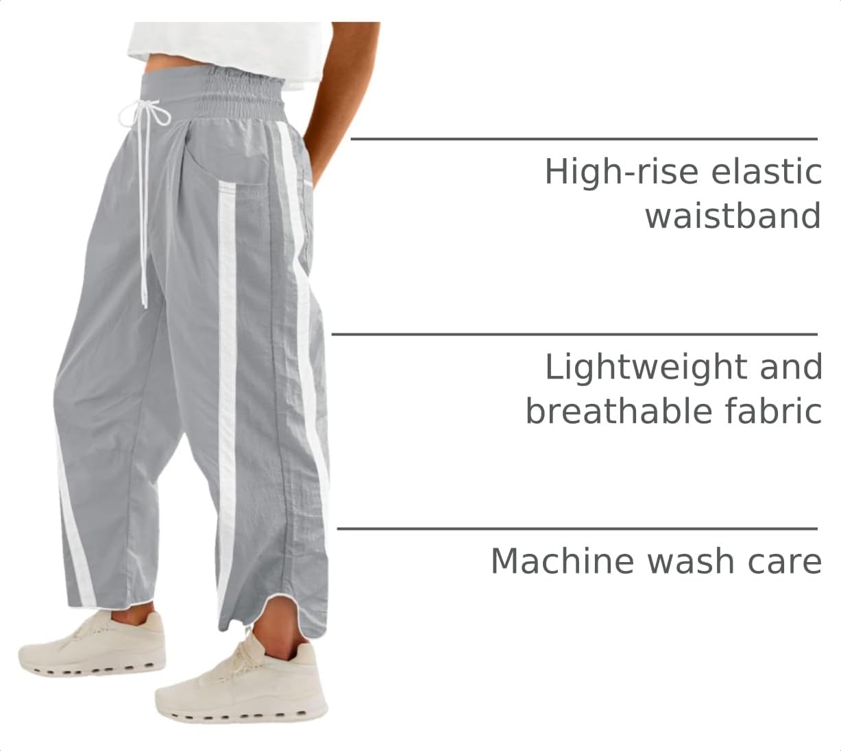 Thumbnail 3 de Fisoew Women's Baggy Wide Leg Pants with Drawstring Elastic Waist and Contrast Color Accents