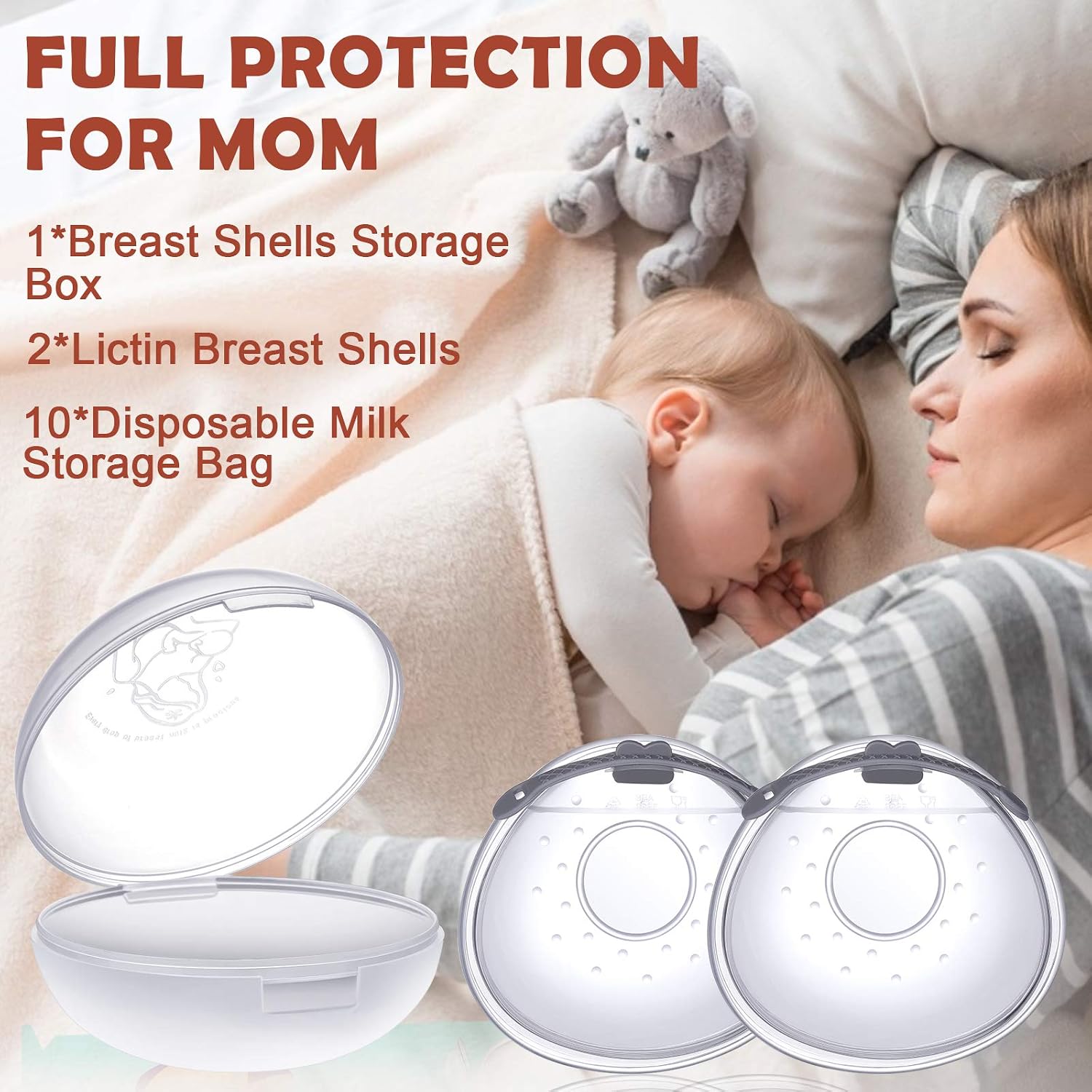 Thumbnail 1 de Lictin Milk Collection Shells (2-pack) with 10 Milk Storage Bags, 70ml Silicone Milk Collector