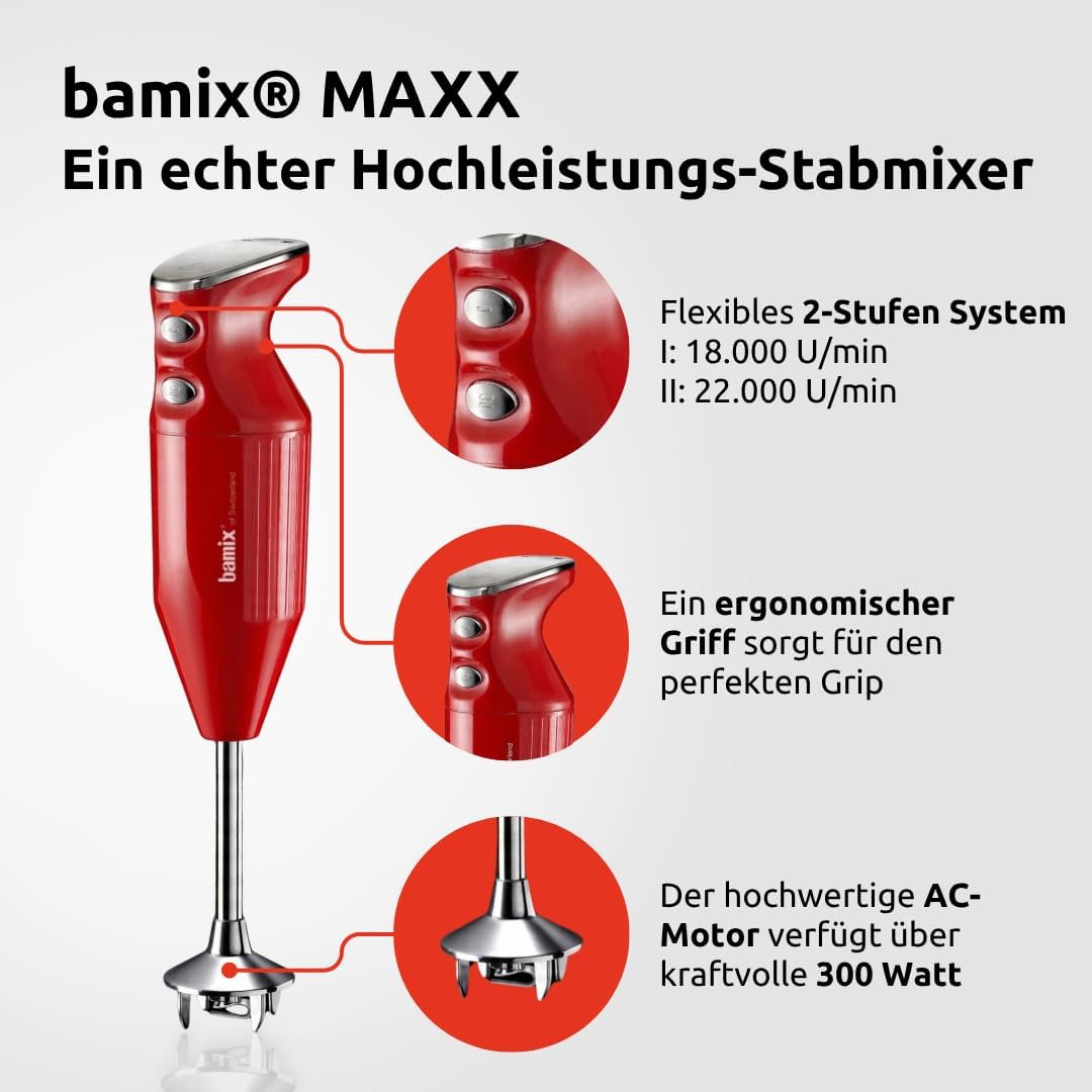 Thumbnail 3 de bamix Stabmixer Set M350 MAXX (300 Watt) inkl. Multifunktions-, Fleisch- und Gemüsemesser, Quirl & Schlagscheibe