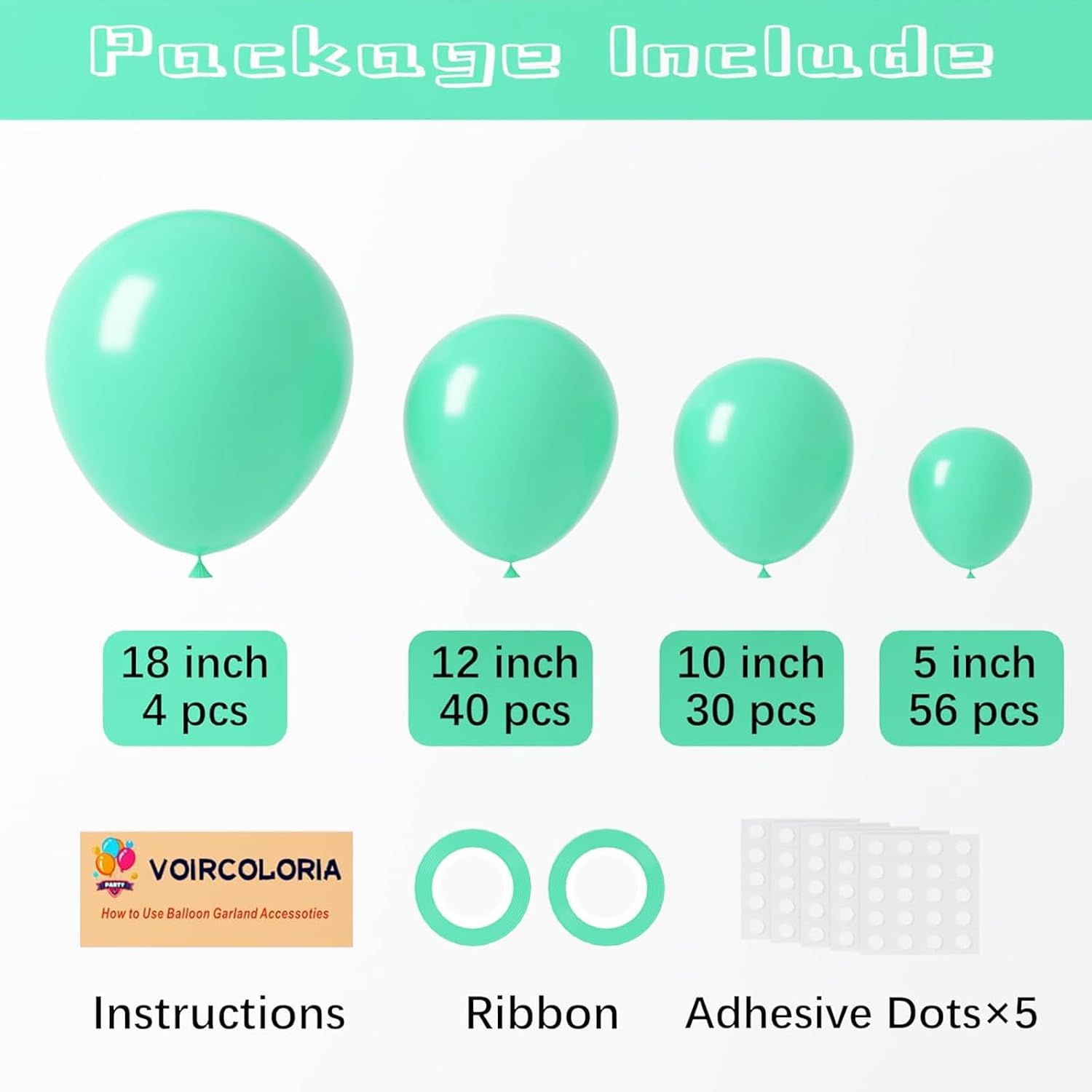 Detalle 2 de Voircoloria Teal Balloon Garland Kit 130-piece