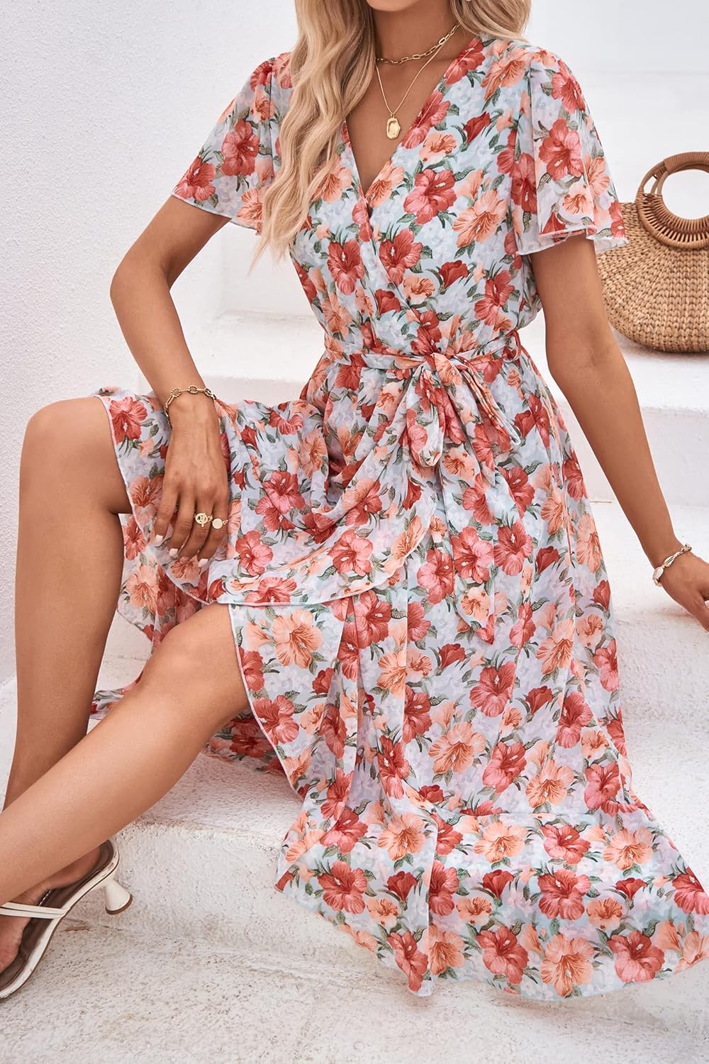 Thumbnail 5 de PRETTYGARDEN Women's Summer Floral Boho Maxi Dress – V-Neck Wrap with Ruffles