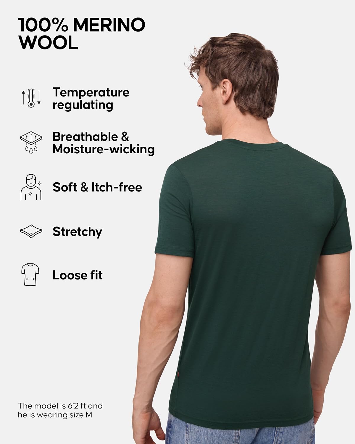 Detalle 2 de DANISH ENDURANCE 100% Merino Wool T-Shirt for Men, Lightweight and Breathable
