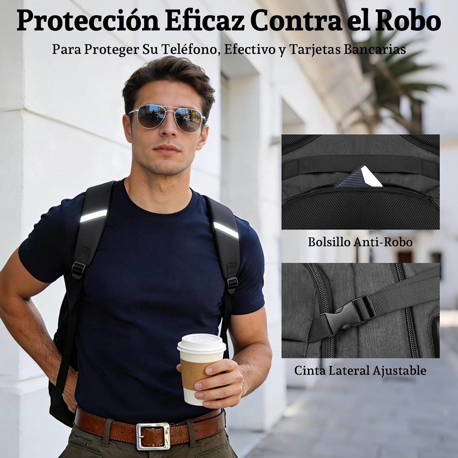 Detalle 2 de ANNMOR Mochila portátil 15,6–17,3" con puerto USB y apertura 180° tipo maleta, negro
