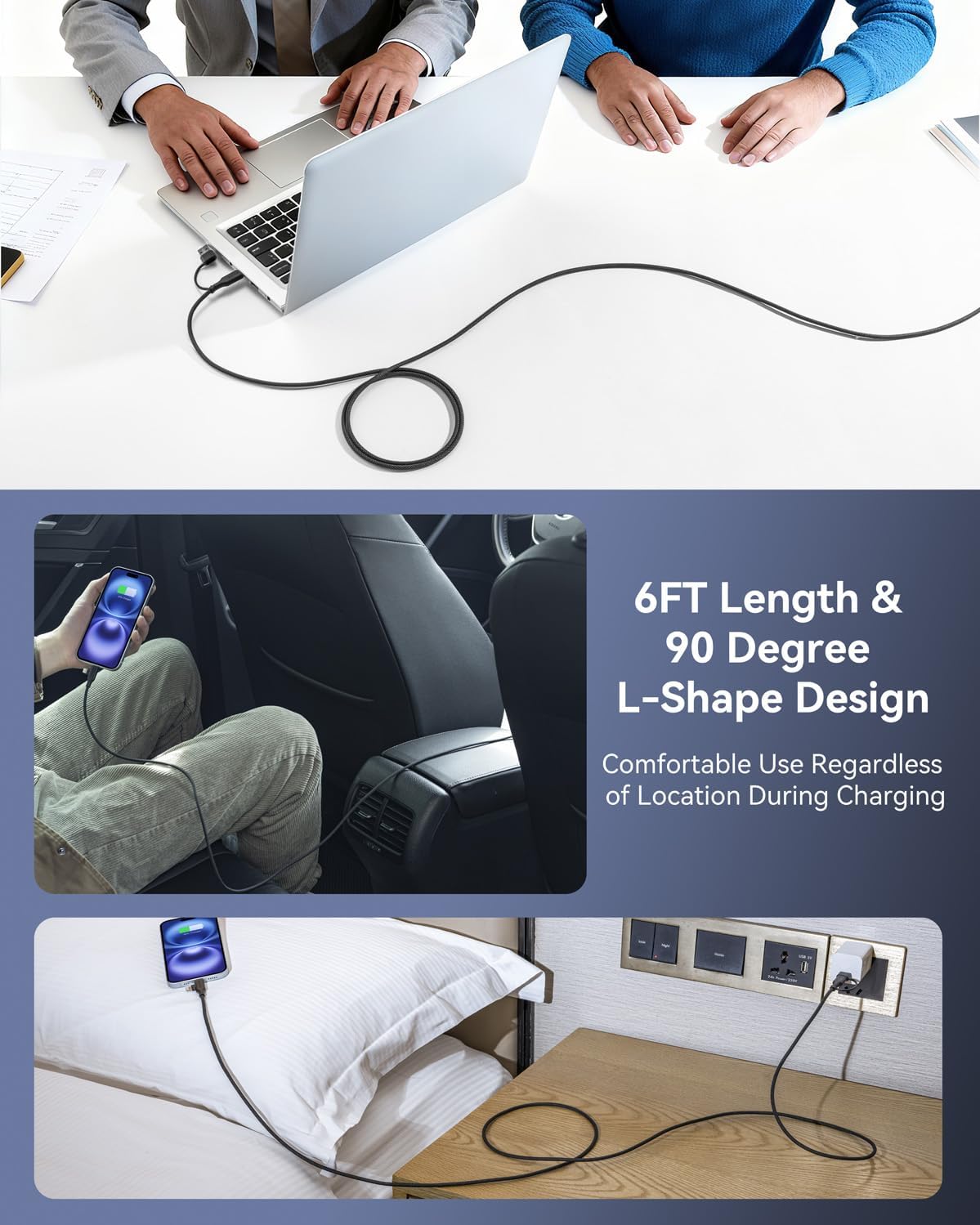 Thumbnail 4 de ASICEN 100W 4 in 1 Fast Charging Cable (6ft) with 90° right-angle connector