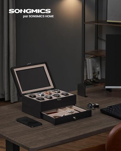Thumbnail 1 de SONGMICS Boîte à Montres 8 Emplacements JOW008B01 – Écrin en bois avec couvercle en verre