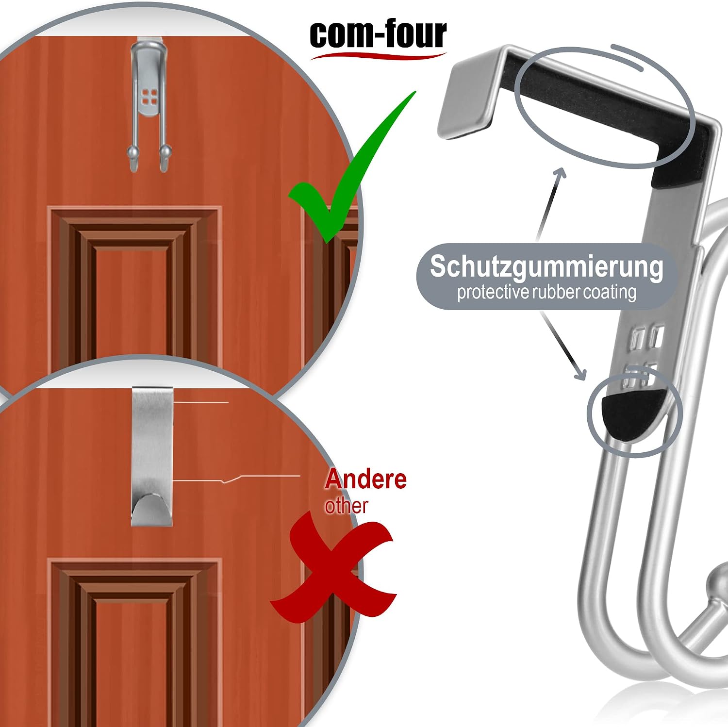 Thumbnail 2 de com-four® 8x Ganci per Porte - Ganci Appendiabiti Doppi con Protezione in Schiuma