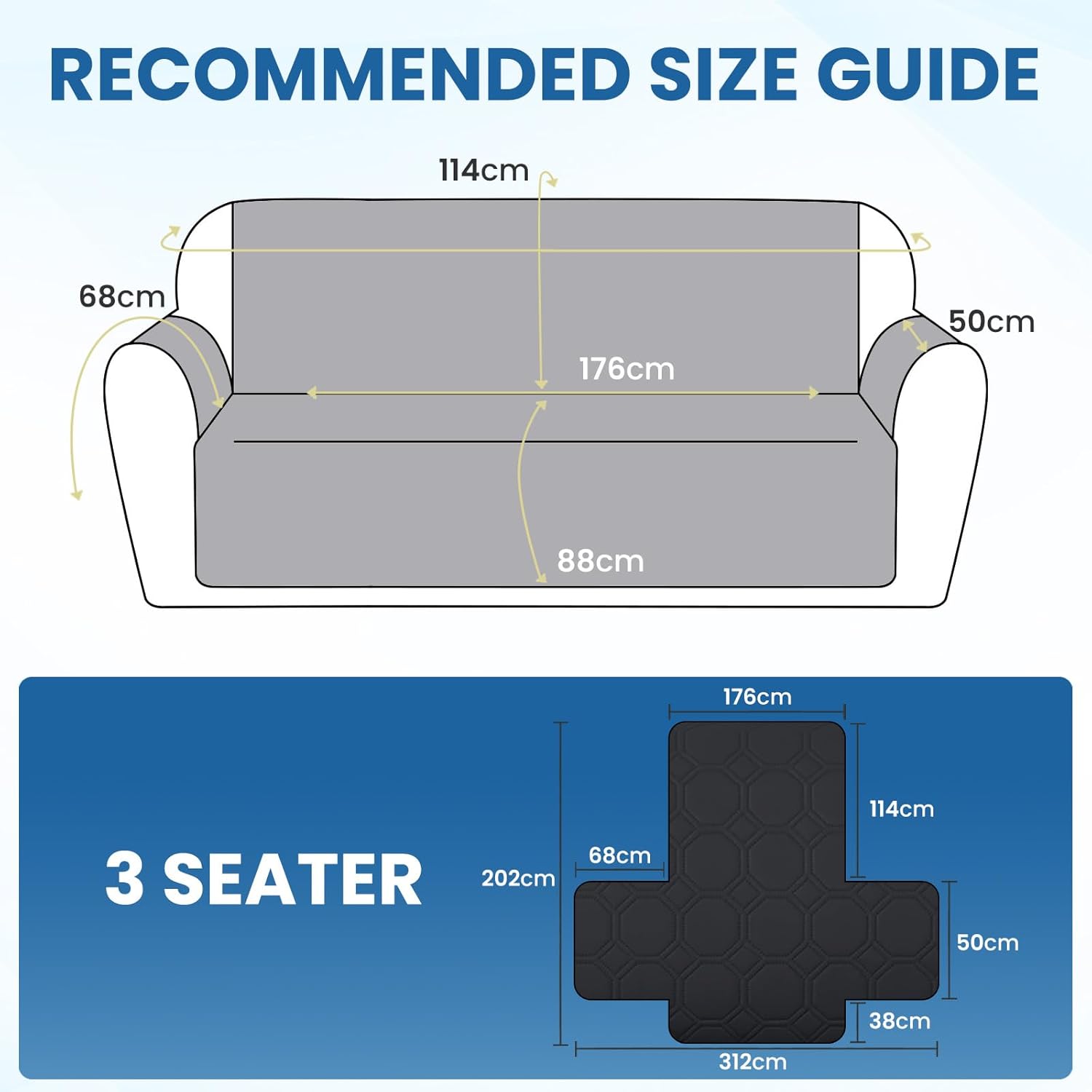 Thumbnail 2 de Ystyle housse de canapé imperméable 3 places noire avec accoudoirs et poches latérales