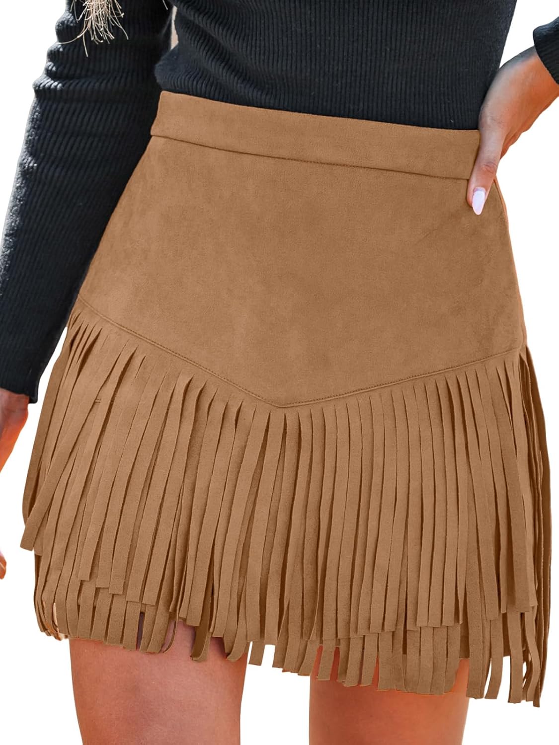 Thumbnail 6 de CUPSHE minigonna da donna terracotta a vita alta con frange