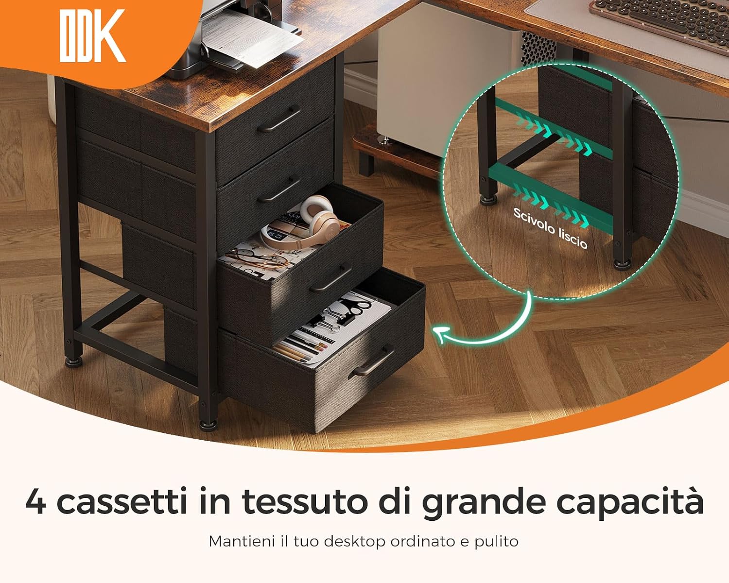 Detalle 2 de ODK Scrivania Angolare con cassetti, 135×100