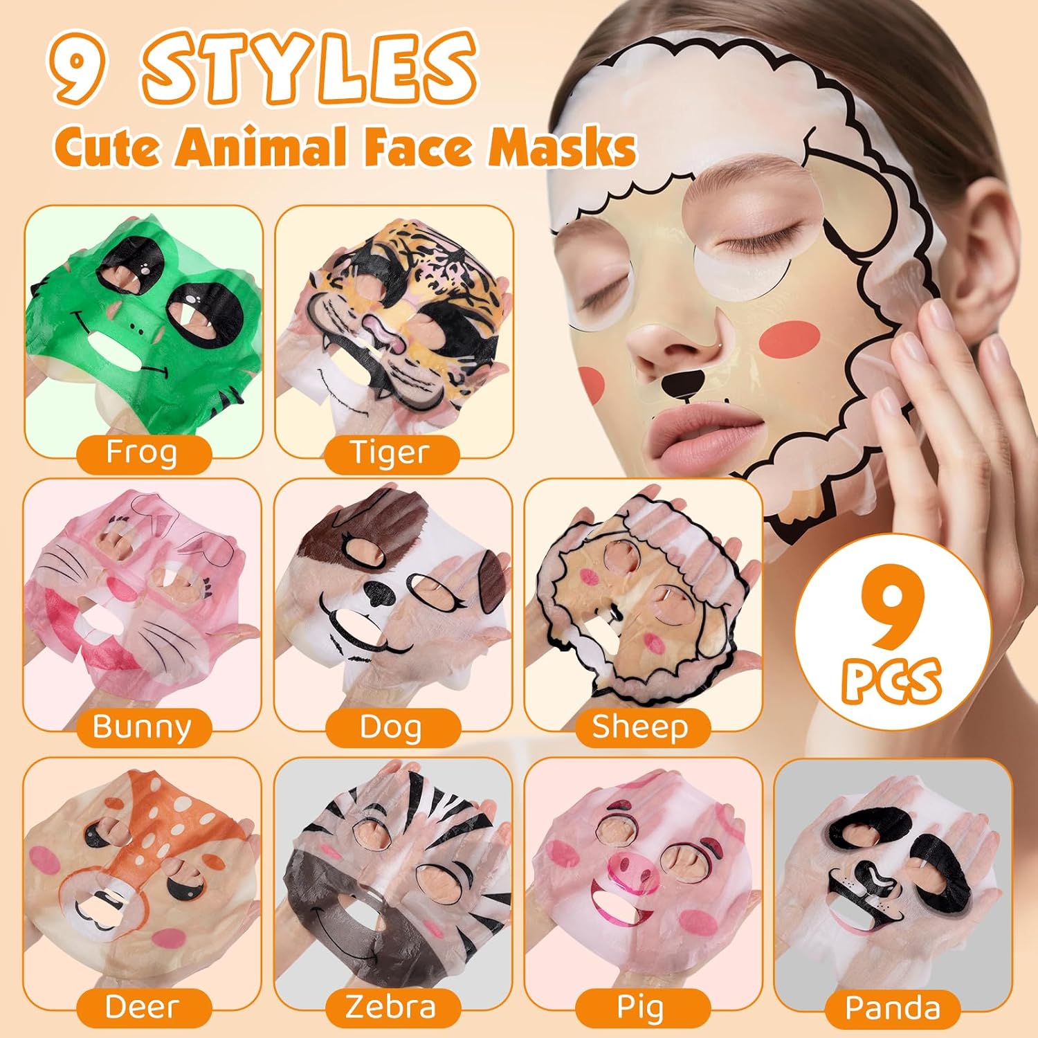 Thumbnail 2 de KONEUK 9 Pack Animal Face Masks for Kids — Hydrating Collagen Sheet Masks for Teens and Sleepover Parties