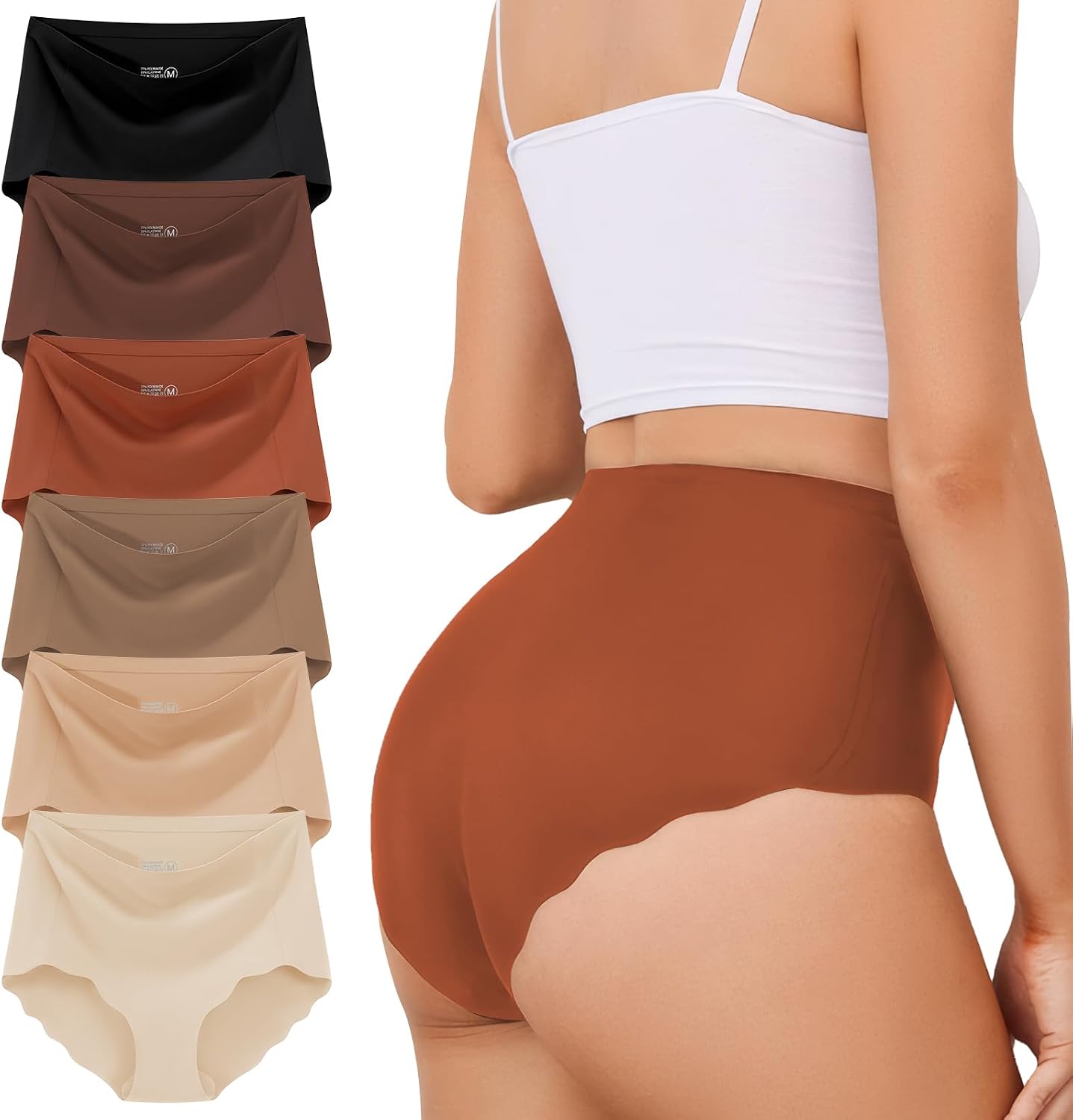 Detalle de TDONE Seamless Knickers for Women (6-Pack) – breathable, high waisted briefs with no VPL