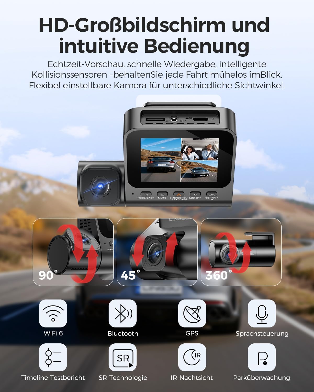 Detalle 2 de LINGDU V630 Dashcam 3Kanal 4K