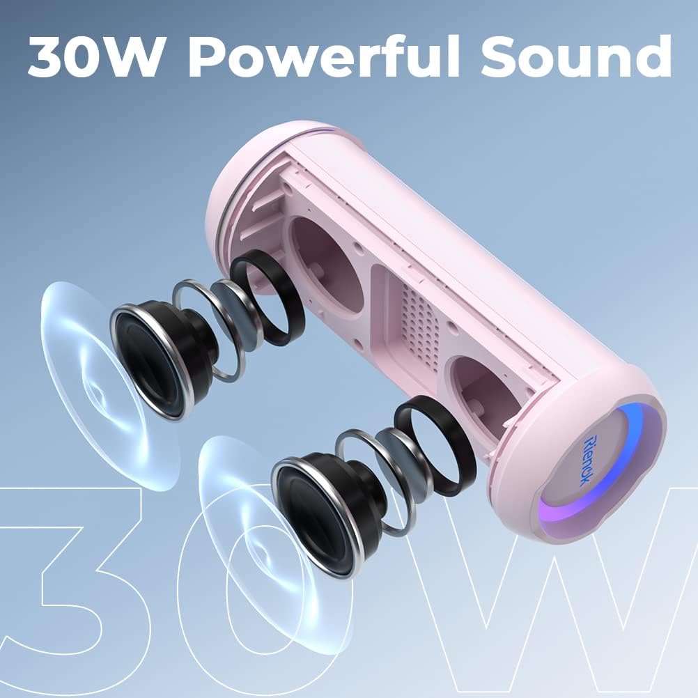 Detalle 2 de RIENOK Bluetooth Speaker 30W (IP67) Dual Pairing Wireless Speaker with Bass Boost, TF/AUX & RGB