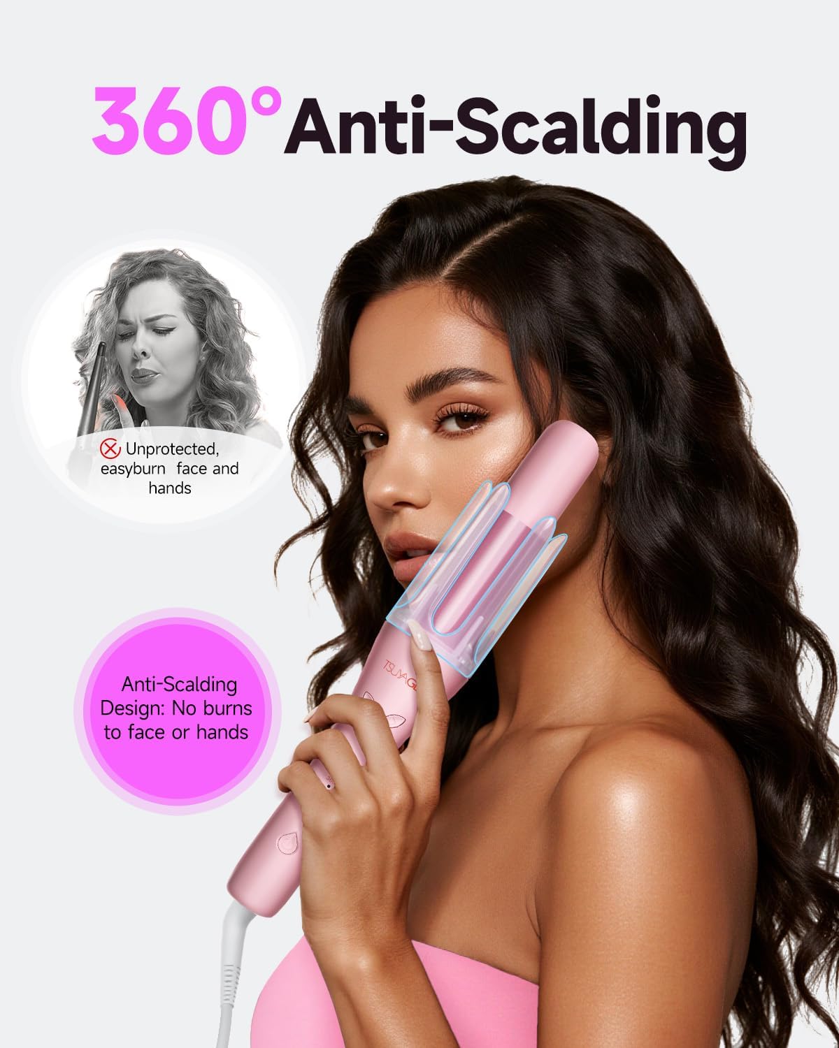 Detalle 2 de TSUYAGLA T309-PINK Automatic Curling Iron, 1.25-Inch Barrel, Dual Voltage