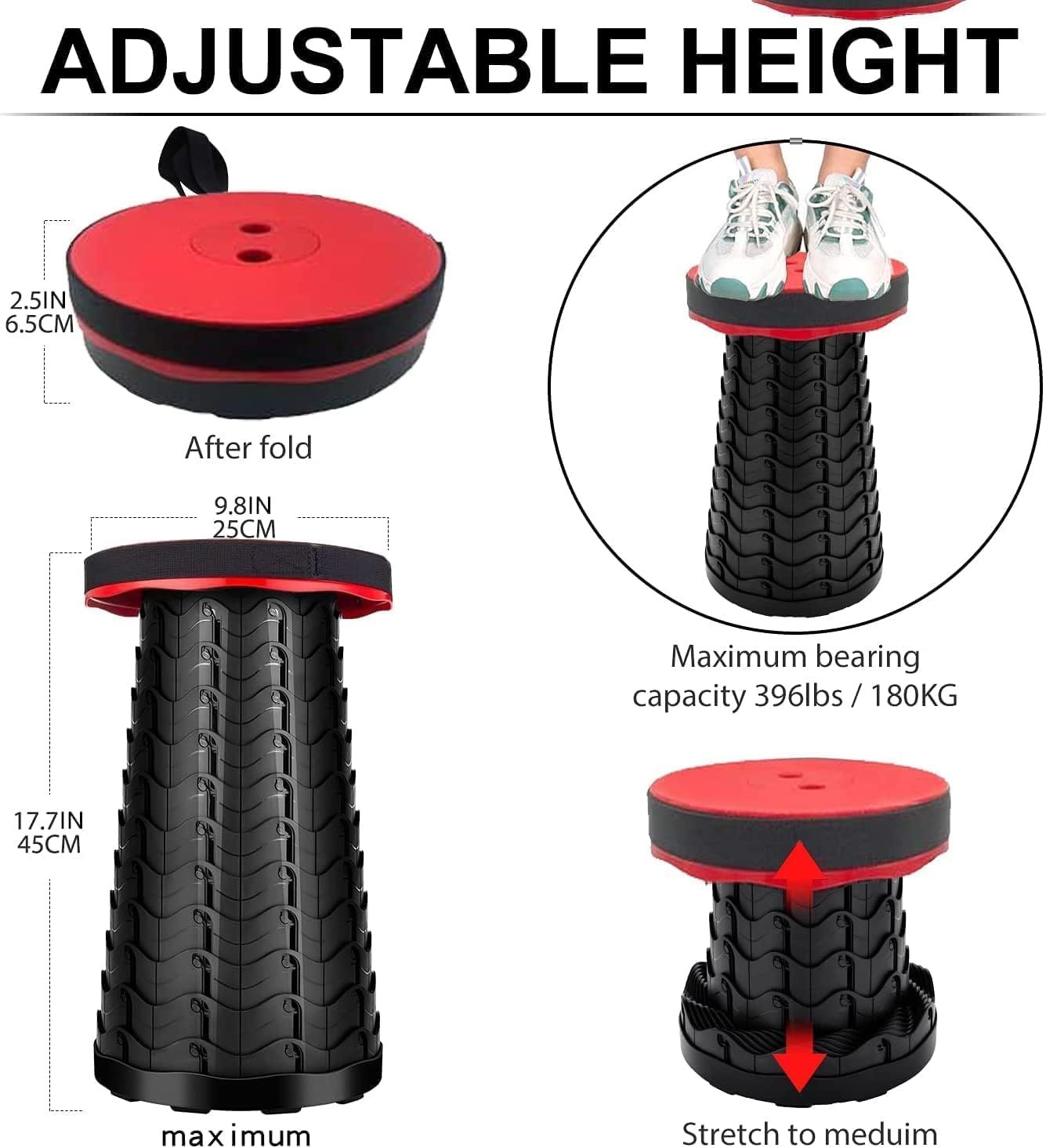 Thumbnail 2 de LUXJET Portable Folding Stool for Camping Outdoor (Red) – Max Load 396 lbs