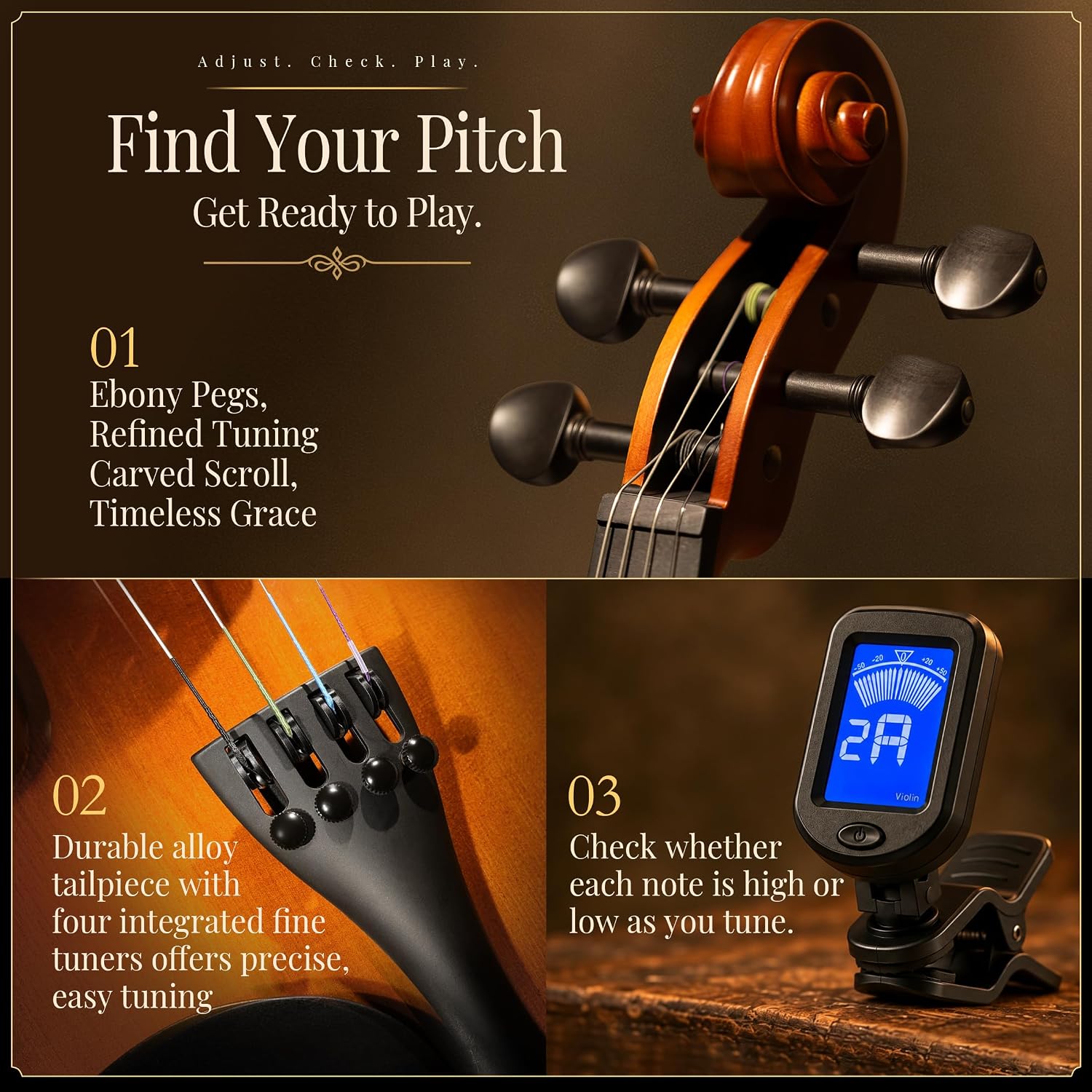 Thumbnail 3 de AKLOT VRT-MS 4/4 Acoustic Violin Kit with Tuner and Hard Case