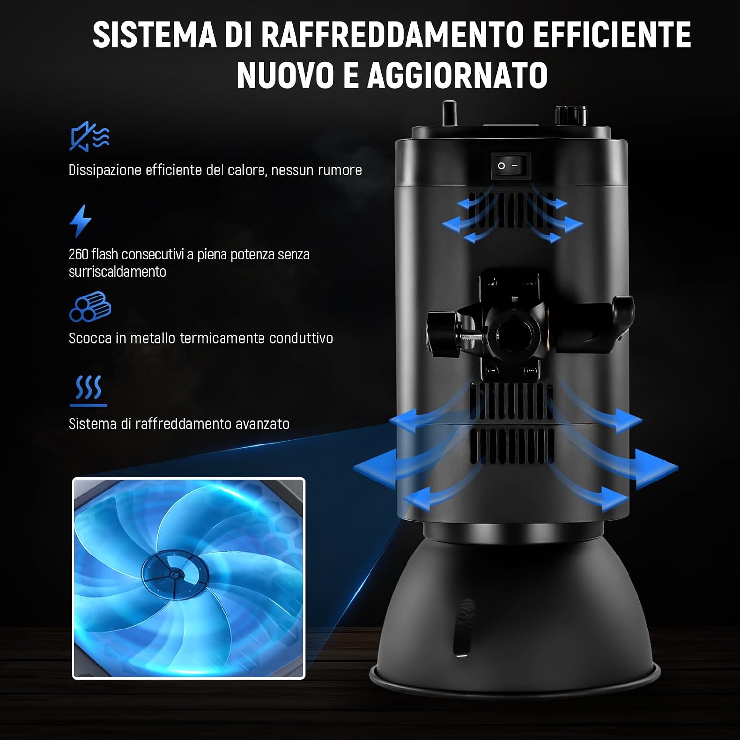 Detalle de NEEWER Kit Luce Flash Monoluce 800W da Studio S101-400W PRO con trigger 2,4G e attacco Bowens