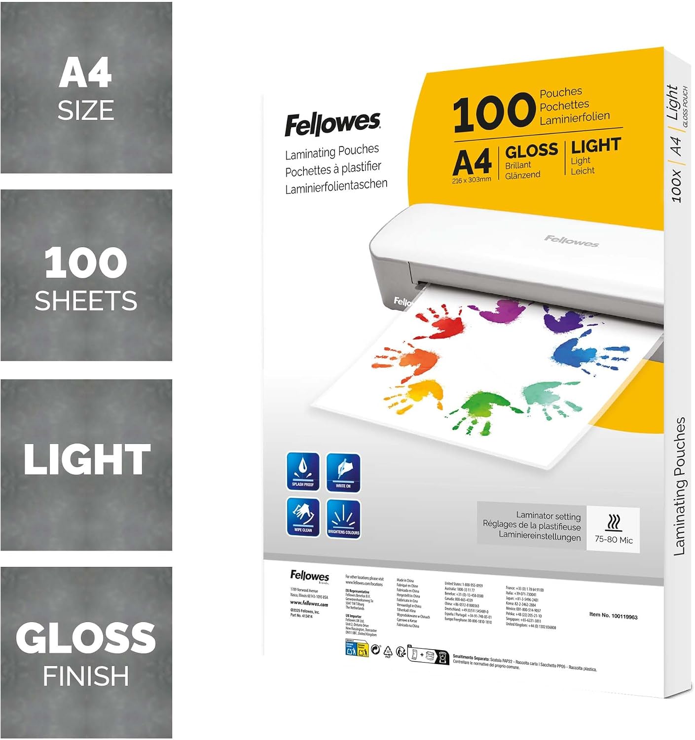 Detalle de Fellowes A4 Laminating Pouches – 100 Pack Gloss Finish