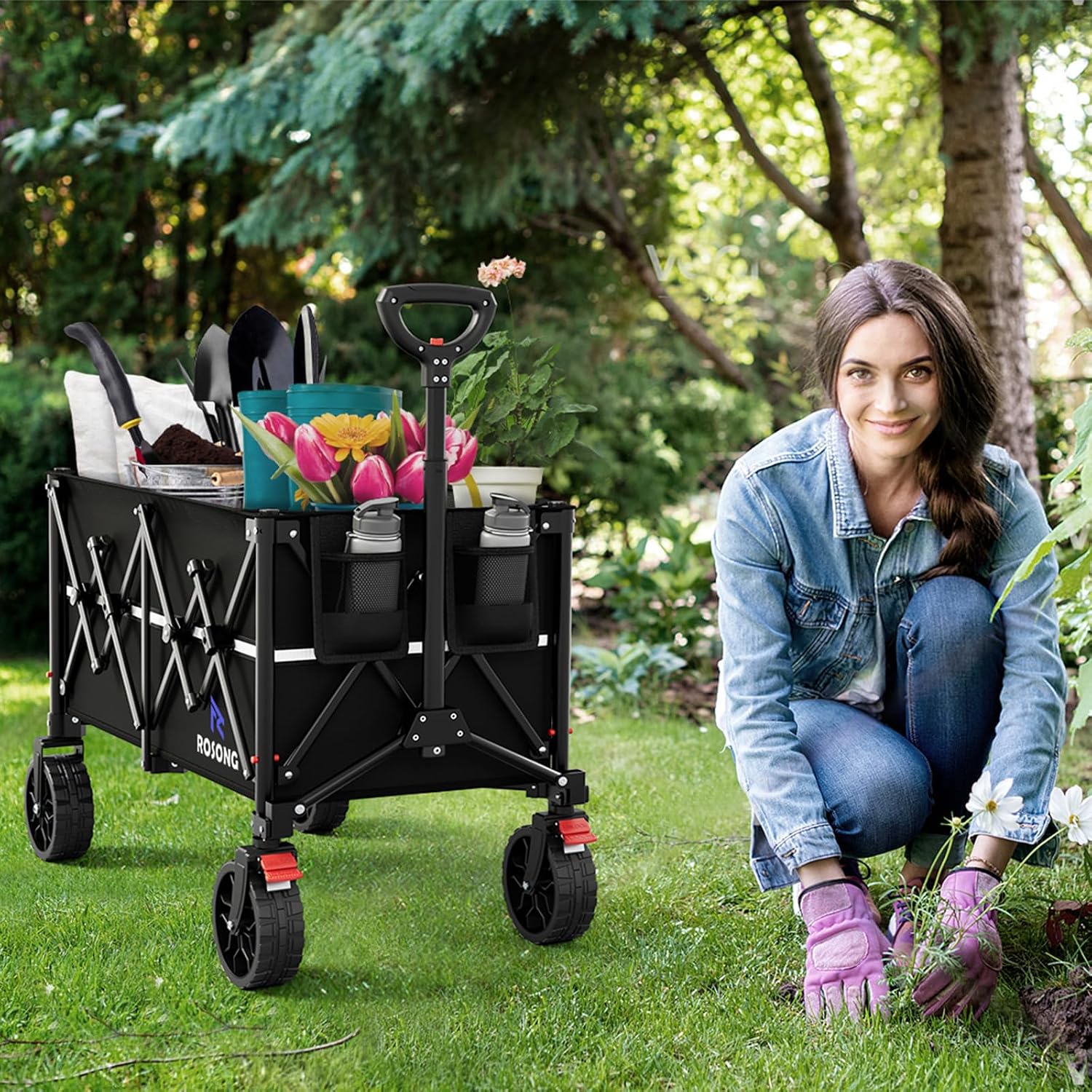 Detalle de ROSONG ZW001 150L Collapsible Wagon Cart, 350-lb Capacity, Folding Design