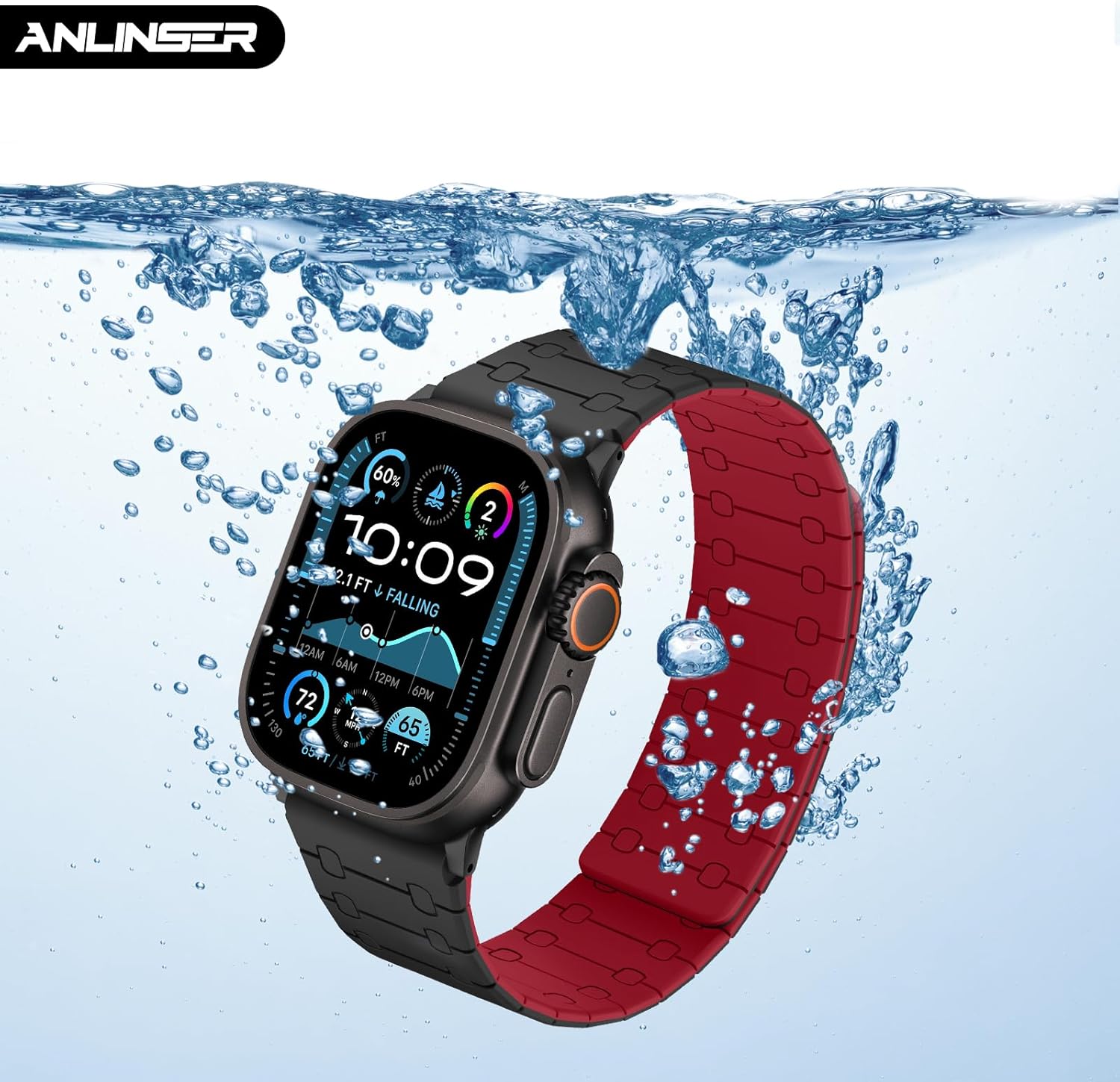 Thumbnail 4 de Anlinser Magnetic Silicone Watch Strap for Apple Watch Ultra & Series (49mm–42mm) in Red/Black